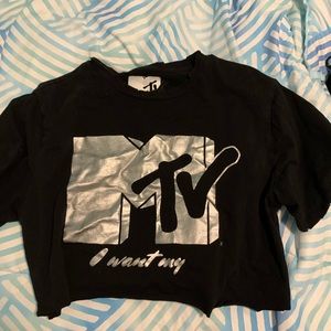 black and metallic mtv crop top